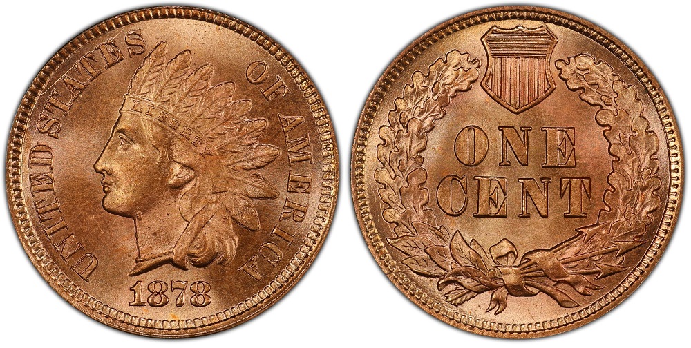 Side-by-side comparison of normal 1878 Indian Head Penny date area versus Snow-2 MPD-001 showing ghost digit fragments below the date