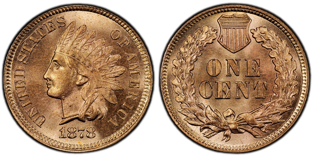 Historical view of the Philadelphia Mint or group of 1878 Indian Head Penny specimens showing typical circulated grades